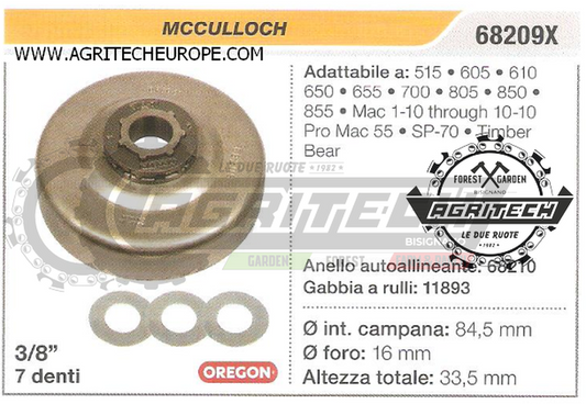 68209X OREGON PIGNONE CAMPANA FRIZIONE MOTOSEGA MCCULLOCH 700 655  3/8" 7 DENTI