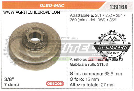13916X OREGON PIGNONE CAMPANA FRIZIONE MOTOSEGA OLEO-MAC 254 350 3/8" 7 DENTI