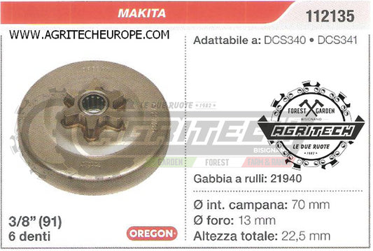 R370436 PIGNONE CAMPANA FRIZIONE MOTOSEGA MAKITA DCS340 DCS341 3/8" 6 DENTI EX OREGON 112135