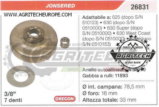 26831 OREGON PIGNONE CAMPANA FRIZIONE MOTOSEGA JONSERED 630 SUPER 3/8" 7 DENTI
