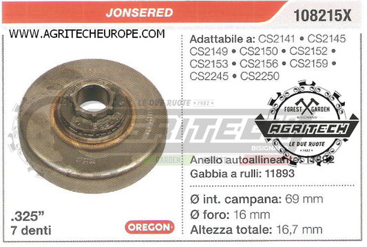 108215X OREGON PIGNONE CAMPANA FRIZIONE MOTOSEGA JONSERED CS2156 .325" 7 DENTI
