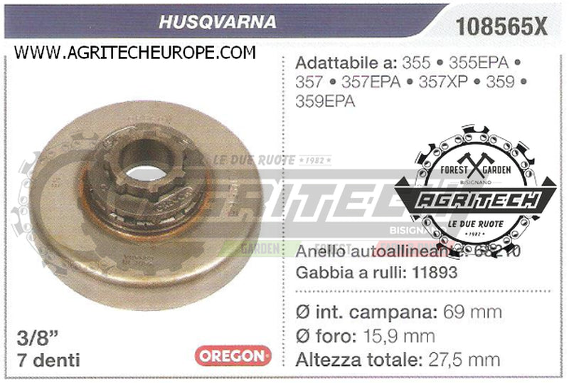 108565X OREGON PIGNONE CAMPANA FRIZIONE MOTOSEGA HUSQVARNA 357XP 3/8" 7 DENTI