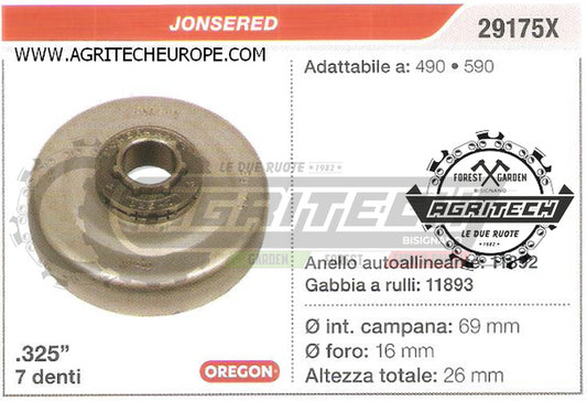 29175X OREGON PIGNONE CAMPANA FRIZIONE MOTOSEGA JONSERED 490 590 .325" 7 DENTI