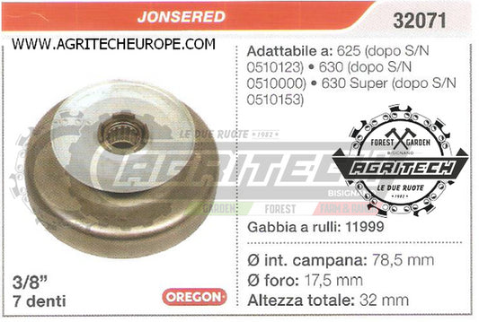 32071 PIGNONE CAMPANA FRIZIONE MOTOSEGA JONSERED 630 SUPER 3/8" 7 DENTI