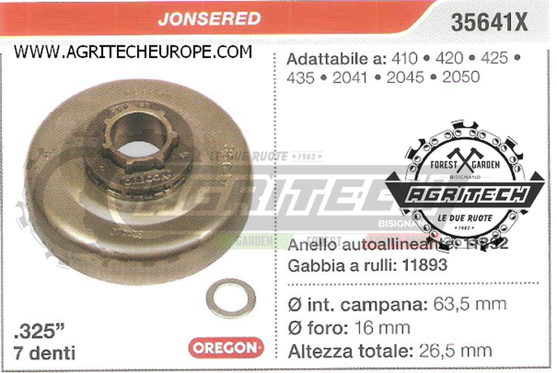 35641X FORESTAL PIGNONE CAMPANA FRIZIONE MOTOSEGA JONSERED 435 425 .325" 7 DENTI