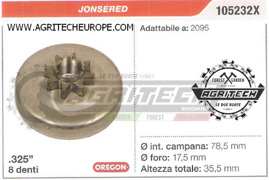 105232X OREGON PIGNONE CAMPANA FRIZIONE MOTOSEGA JONSERED 2095 .325" 8 DENTI