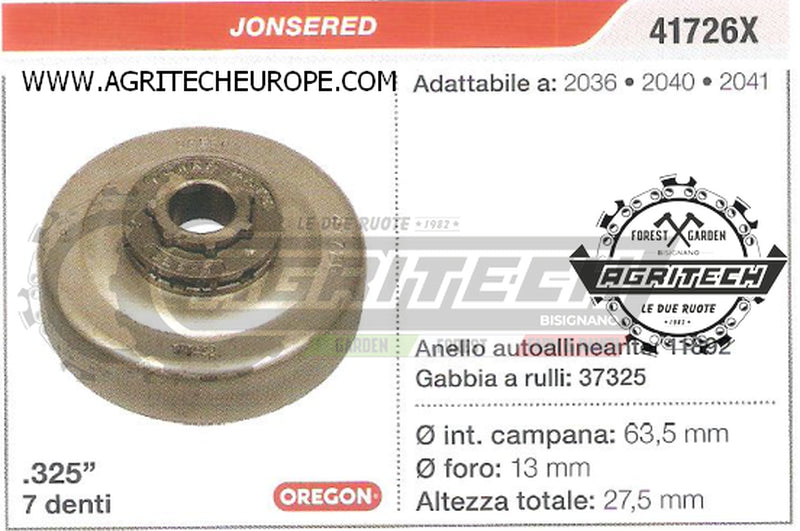 41726X OREGON PIGNONE CAMPANA FRIZIONE MOTOSEGA JONSERED 2036 2040 .325" 7 DENTI