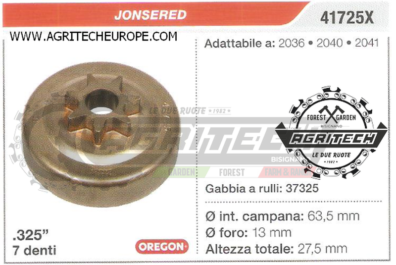 41725X OREGON PIGNONE CAMPANA FRIZIONE MOTOSEGA JONSERED 2041 .325" 7 DENTI