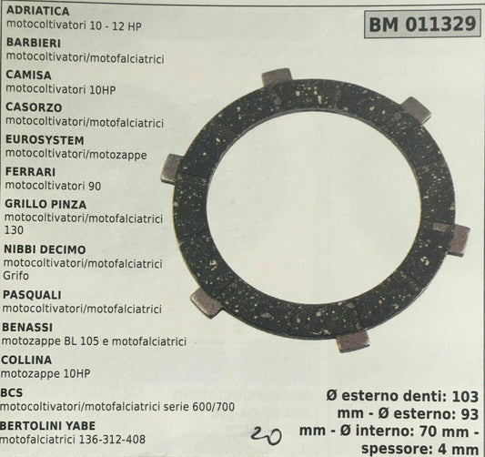 DISCO FRIZIONE BCS BENASSI BERTOLINI FERRARI EUROSYSTEM BARBIERI 103 93 70