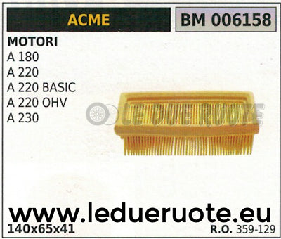 359129 FILTRO ARIA COMPLETO MOTORE ACME A 180 220 220 BASIC OHV 230 140x65x41