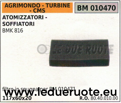 804001000 SPUG FILTRO ARIA ATOMIZZATORE SOFFIATORE AGRIMONDO TURBINE CMS BMK 816