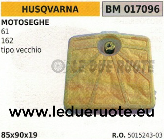 501524303 FILTRO ARIA COMPLETO MOTOSEGA HUSQVARNA 61 162 VECCHIO TIPO 85x90x19