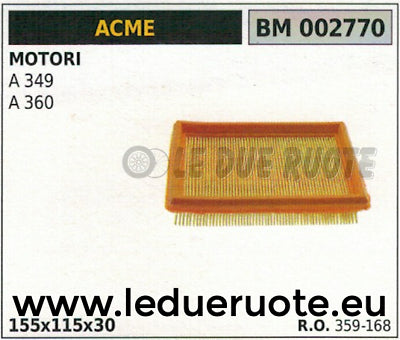 359168 FILTRO ARIA COMPLETO per MOTORE ACME A 349 360 155x115x30