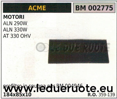 359139 SPUGNA FILTRO ARIA MOTORE ACME ALN 290W 330W AT 220 OHV 184x85x10
