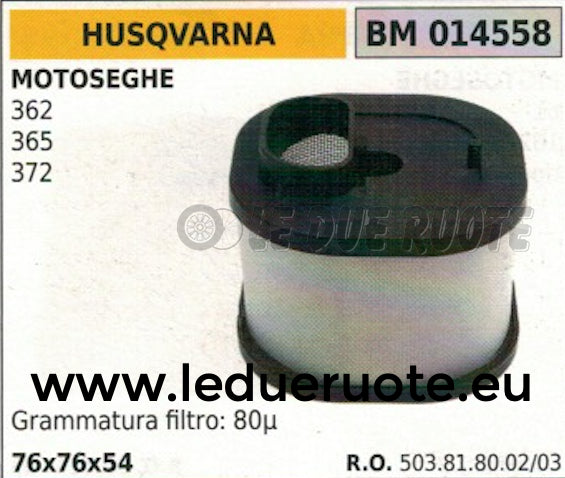 503818002 FILTRO ARIA FINISSIMO MOTOSEGA HUSQVARNA 362 365 371 372 76x76x54
