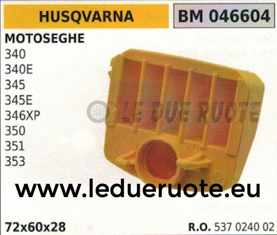 537024002 FILTRO ARIA MOTOSEGA HUSQVARNA 340 340E 345 345E 346XP 350 351 352