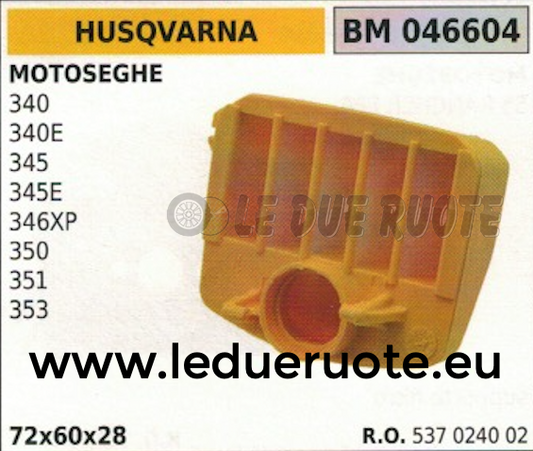 537024002 FILTRO ARIA MOTOSEGA HUSQVARNA 340 340E 345 345E 346XP 350 351 352