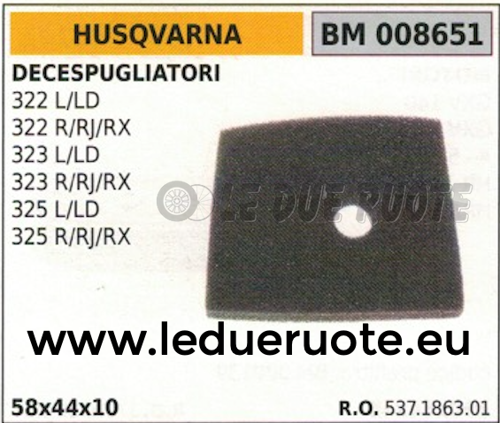 537186301 SPUGNA FILTRO ARIA DECESPUGLIATORE HUSQVARNA 322 L LD R RJ RX 58x44x10