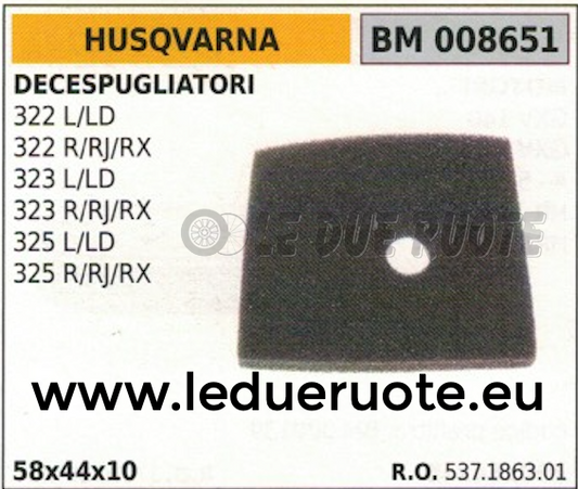 537186301 SPUGNA FILTRO ARIA DECESPUGLIATORE HUSQVARNA 323 L LD R RJ RX 58x44x10