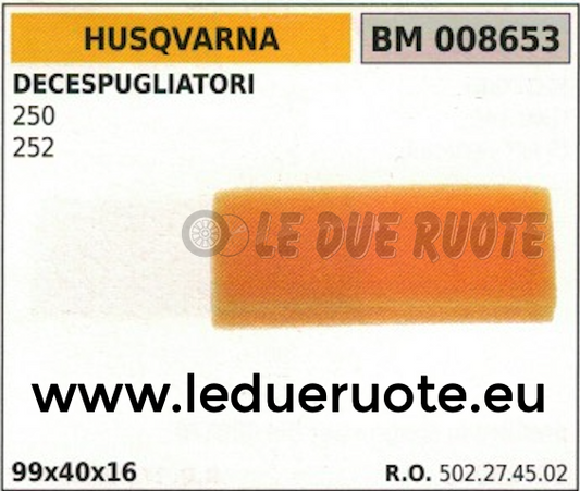 502274502 SPUGNA FILTRO ARIA DECESPUGLIATORE HUSQVARNA 250 252 90x40x16