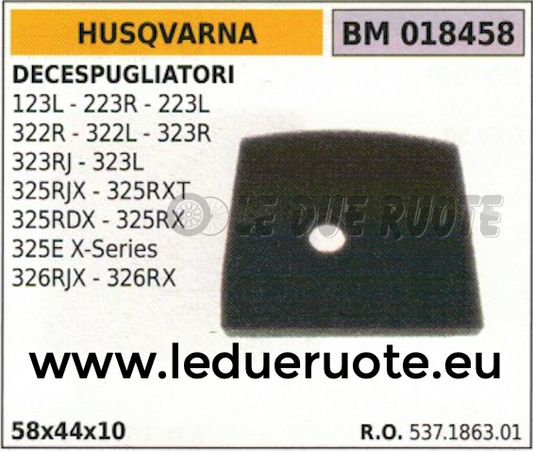 537186301 SPUGNA FILTRO DECESPUGLIATORE HUSQVARNA 322L 323R 323RJ 323L 58x44x10