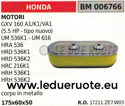 17211ZE7W01 FILTRO ARIA MOTORE HONDA HRC 216K1 HRH 536K1 536K2 175x60x50