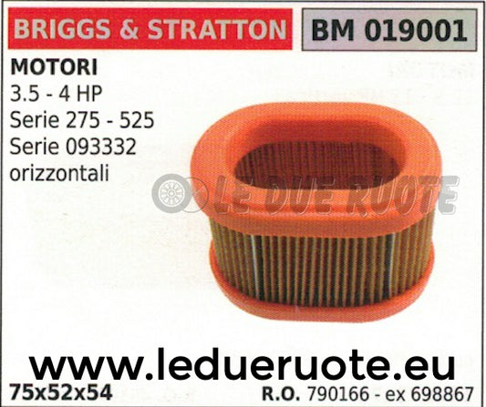 790166 698867 FILTRO ARIA MOTORE BRIGGS & STRATTON 3.5 4 HP 275 525 093332 75x52
