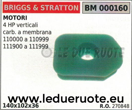 270848 SPUGNA FILTRO ARIA MOTORE BRIGGS & STRATTON 4HP 140x102x36 CARB MEMBRANA