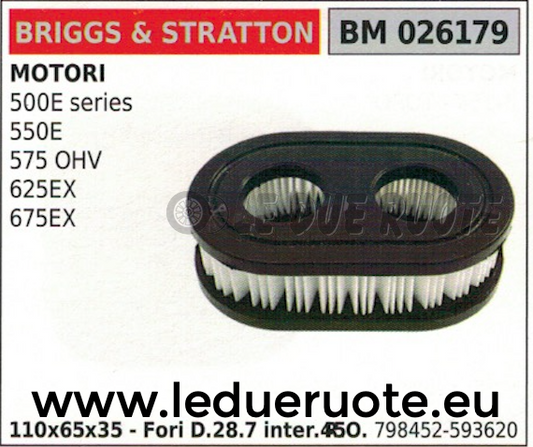 798452 593260 SPUGNA FILTRO ARIA MOTORE BRIGGS & STRATTON 625EX 675EX 110x65x25