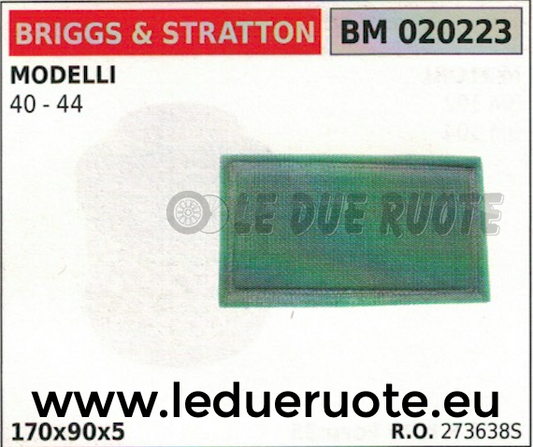 273638S SPUGNA FILTRO ARIA MOTORE BRIGGS & STRATTON MODEL 40 44 170x90x5