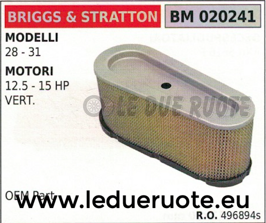 496894S SPUGNA FILTRO ARIA MOTORE BRIGGS & STRATTON 12.5 15 HP MODEL 28 31
