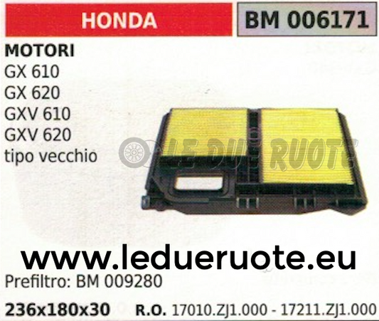 17010ZJ1000 FILTRO ARIA MOTORE HONDA GX 610 620 GXV 610 620 VECCHIO 236X180x30