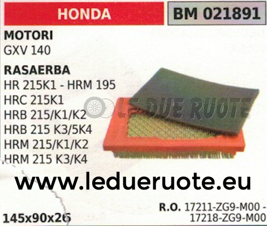 17211ZG9M00 FILTRO ARIA RASAERBA HONDA HRB 2155K4 HRM 215K1 215K2 215K3 215K4