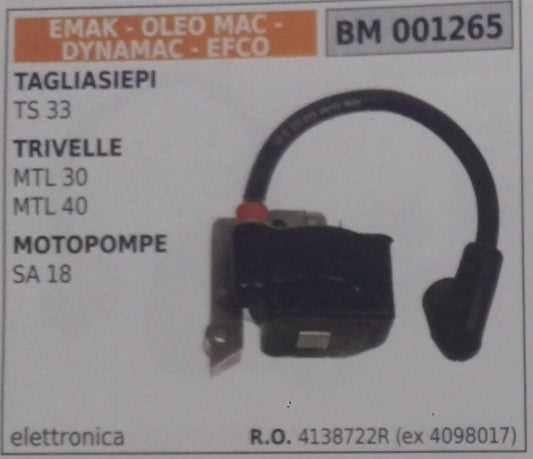 4138722R BOBINA ELETTRONICA TAGLIASIEPE TOSASIEPI EMAK DYNAMAC OLEOMAC EFCO TS33