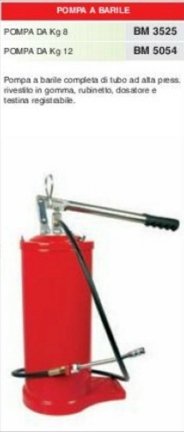 POMPA A BARILE per grasso olio lubrificante + TUBO ALTA PRESSIONE E TESTINA REG