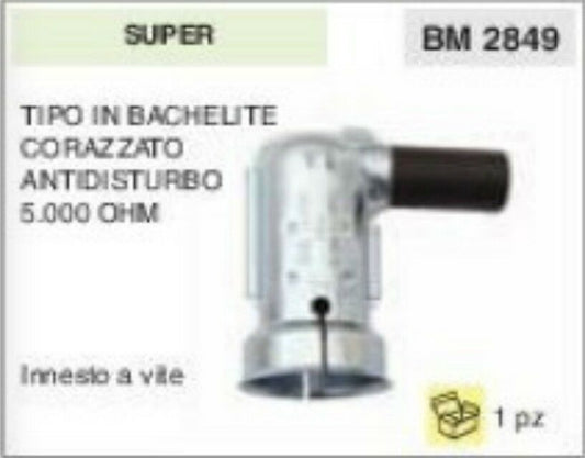 ATTACCO CANDELA PIPA pipetta IN BACHELITE CORAZZATO ANTIDISTURBO 5.000 OHM vite