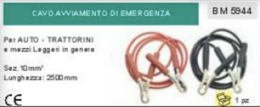 CAVI AVVIAMENTO BATTERIA EMERGENZA PER AUTO MOTO TRATTORINO MOTOZAPPA ETC 2,5m