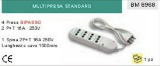MULTIPRESA ciabatta STANDARD 4 PRESE BIPASSO FINO 250V LUNGHEZZA CAVO 160cm