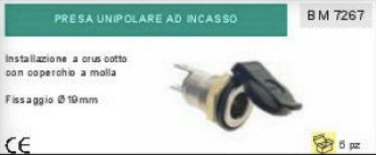 PRESA UNIVERSALE FEMMINA ACCENDISIGARI UNIPOLARE CON COPERCHIO A MOLLA Ø 19mm
