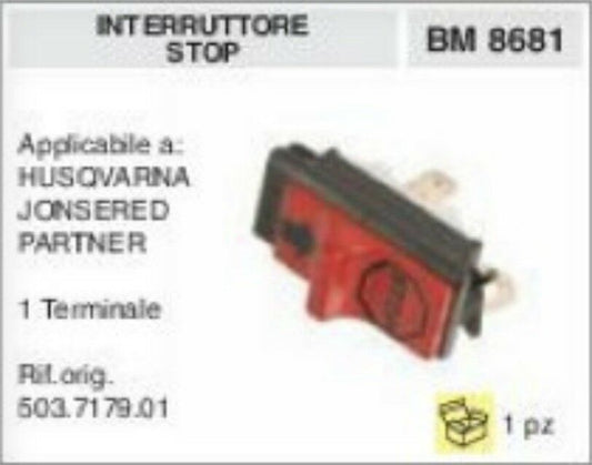 503717901 INTERRUTTORE OFF stop SPEGNIMENTO MOTOSEGA HUSQVARNA PARTNER JONSERED