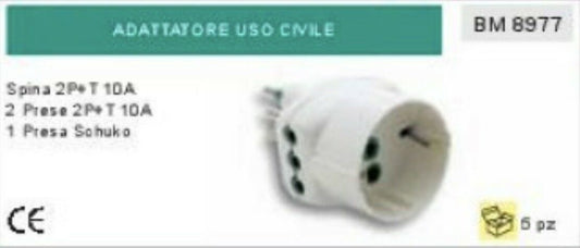 ADATTATORE DOPPIA PRESA SCHUKO 2P+T 10A CEE omologata presa spina corrente