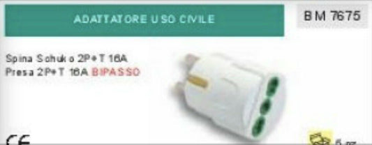 ADATTATORE SPINA SCHUKO  2P+T 16A PRESA 16A BIPASSO CEE spina corrente elettrica