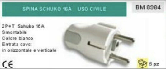 SPINA SCHUKO PER PROLUNGA SMONTABILE 2P + T 16A tedesca PROFESSIONALE