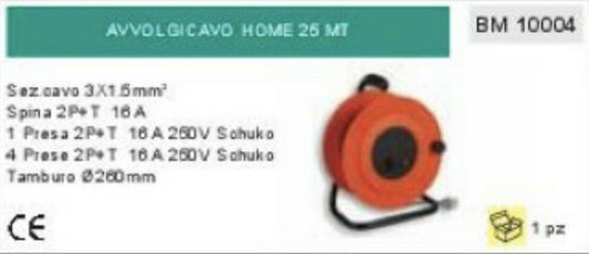 AVVOLGICAVO PROLUNGA 25m CAVO 3 x 1,5 mm 4 PRESE + 1 SCHULKO TEDESCA HOME