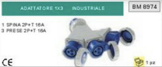 ADATTATORE INDUSTRIALE 3P+T 240V 16A 6H CEE IP44 PROFESSIONALE presa spina