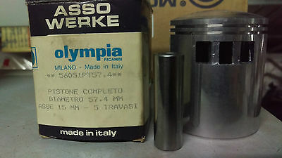 PISTONE PIAGGIO VESPA Ø 57,4 mm COMPLETO ASSE 15 mm 5 TRAVASI 125 et3 pk OLYMPIA