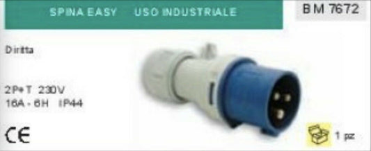 SPINA INDUSTRIALE PER PROLUNGA DIRITTA 2P+T 230V 16A 6H CEE IP44 PROFESSIONALE