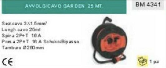 CAVO 3X1,5 PROLUNGA 25m PRESA SCHUKO TEDESCA 16A 260V AVVOLGICAVO PROFESSIONALE