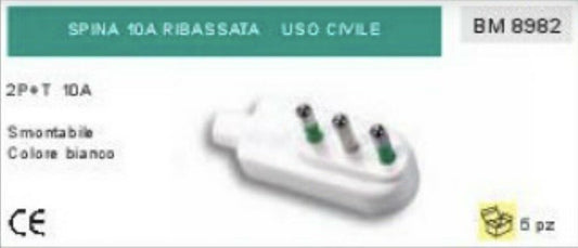 SPINA BASSA PER PROLUNGA SMONTABILE 2P + T 10A PIATTA RIBASSATA PROFESSIONALE