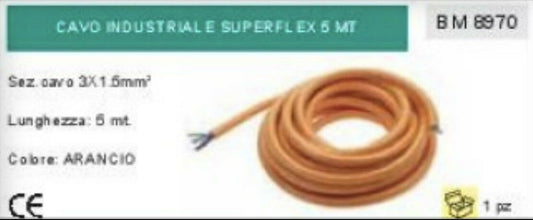 CAVO INDUSTRIALE 5m SEZ 3x1,5mm SUPER FLESSIBILE ARANCIO PROFESSIONALE prolunga